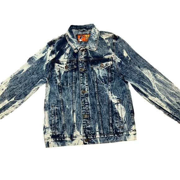 Rolling Paper Acid Wash Distressed Denim Jean Jacket Blend Unisex size Large✨ - Picture 3 of 16